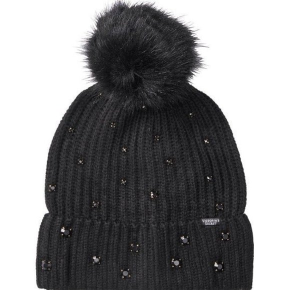 Victoria's Secret Accessories - VS Luxe Rhinestone Pom Pom Beanie NWT